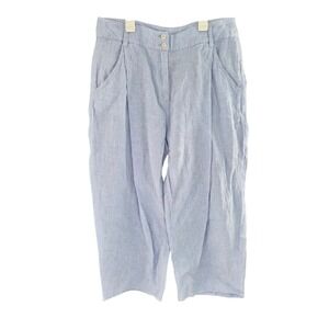 Poetry 100% Linen Gingham Lagenlook Wide Leg Pants UK 16 US‎ 12 Blue